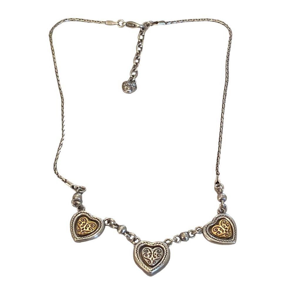 RETIRED Brighton Rotating Gold & Silver Decorative Plated Hearts Necklace - Picture 1 of 10